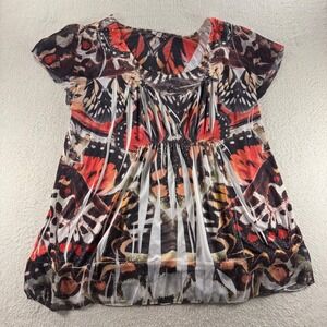 Madison Woman 2X Butterfly Print Blouse Rhinestone‎ Sheer Tunic Plus Size Fairy